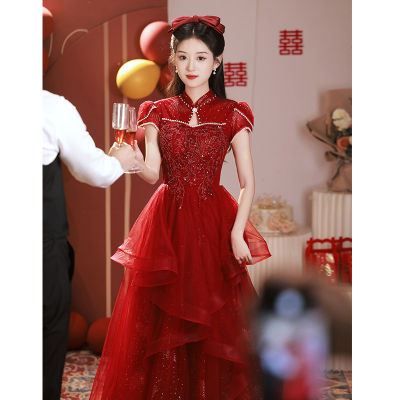Qipao ชุดเดรสงานเลี้ยง2023ใหม่สำหรับงานแต่งงานเจ้าสาวชุดงานหมั้นสไตล์จีนหรูหราแสงสีแดงชุดแต่งงาน
