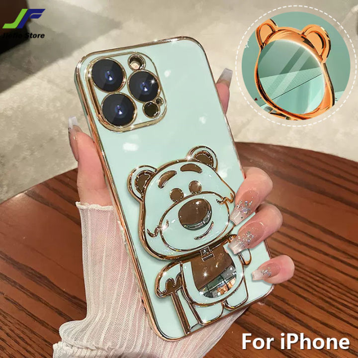 เคสกระจกหมีน่ารักของ-jiefie-สำหรับ-iphone-14-pro-max-13-pro-max-12-pro-max-11-pro-max-6s-plus-7-8-plus-xr-x-xs-max-โครเมี่ยมสุดหรูแฟชั่นเคสมือถือ-tpu-ตัวยึดกระจก