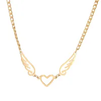 Xincong Stainless Steel Jewelry Gold Color Steel Color 10x15.5/23x6.6mm Hollow Wing Heart Wing Of Angel Pendant Necklace