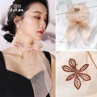 Net yarn thin silk scarves female summer with bowknot embroidery neck collar joker han edition decorate small strip fabric