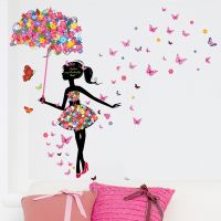 Cartoon Floral with Umbrella Wall Stickers for Bedroom Children Room Decals Colorful Flowers