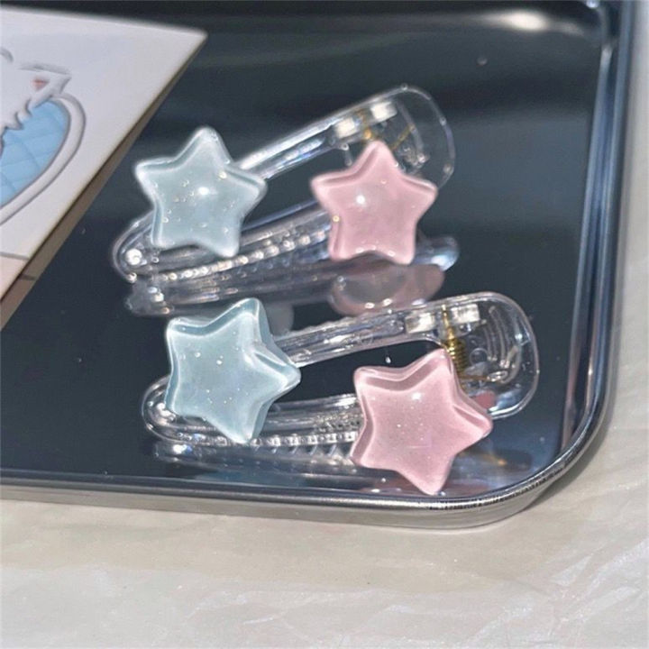 womens-hair-accessories-girly-hair-clips-student-girly-sweet-charm-hairpin-lovely-aesthetics-y2k-headwear-pink-blue-star-pentagram-hair-clip