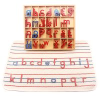 Montessori Language Wood 5 Sets Small Movable Alphabet Red &amp; Blue with Mat for Small Movable Alphabets Toys Education Preschool