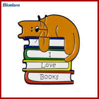 Bluelans®I Love Books กระเป๋าเข็มกลัดลงยาการ์ตูนแมวยูนิเซ็กซ์อุปกรณ์ตะขอส่วนของเสื้อที่ต่อจากปกเสื้อ