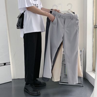🕺MMX024🕺 กางเกงลำลองผู้ชายเกาหลี เอวกระดุม กางเกงสีดำทรงตรงใส่สบาย ทรงหลวมผ้าบาง9ส่วน 👉👉พร้อมส่ง