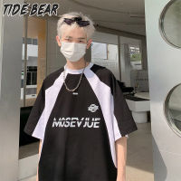 TIDE BEAR เสื้อยืดแขนสั้นแฟชั่นสำหรับผู้ชาย,เสื้อยืดแขนสั้นทรงหลวมสำหรับขี่มอเตอร์ไซค์ชุดลำลองย้อนยุคฤดูร้อน