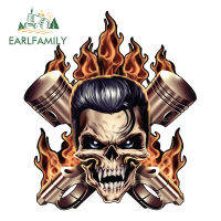 EARLFAMILY 13เซนติเมตร X 11.3เซนติเมตร Rockabilly กะโหลกไวนิลสติกเกอร์รถด้านหลังกระจกลำต้นกล่องเครื่องมือรูปลอกเปลวไฟลูกสูบสติ๊กเกอร์รถจัดแต่งทรงผม