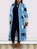 ZZOOI LW Plus Size Imitation Denim Loose Trench Coat Womens Loose Coat Spring Autumn Fashion Long High Street Style Cardigan Trench