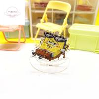 TFHDFHRG สองด้าน โปร่งใส ฟิกเกอร์ amime SpongeBob แบบยืน ของตกแต่งบ้าน ขาตั้งเขย่า ของเล่นเด็ก แก้วน้ำลายการ์ตูน เครื่องประดับตั้งโต๊ะ