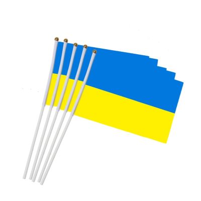 ☽♘ 5pcs Ukraine Stick Flag Ukraine 14x21CM HandHeld Mini Flag With White Pole - Vivid Color and Fade Resistant