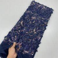 TLXT 3D Flower Navy Blue French Lace Fabric 2023 High Quality Lace Net African Lace Fabric With Sequins Lace Fabrics For Wedding Fabric  Material