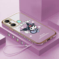 เคสใส่โทรศัพท์ V27e Vivo Infinix ร้อน20 Play X6825 V27e Vivo ร้อน20play ฟรีสายคล้อง + น่ารักการ์ตูนสาวน่ารักลายขอบสี่เหลี่ยมชุบเคสโทรศัพท์หรูหราชุบเคสใส่โทรศัพท์นิ่ม