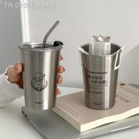 ☊ ivhefd 500ml 304 Copo De Café Aço Inoxidável Caneca Cerveja Água Fria com Palha Simples Beber Copos Mulheres Ao Ar Livre Chá Canecas Leite