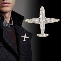 Men Airplane Shape Brooch Collar Tie Pin Corsage Party Crystal Rhinestion Badge for Wedding Engagement