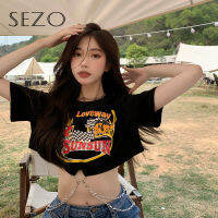 SEZO ใหม่เซ็กซี่และ Cool พิมพ์โซ่เสื้อยืดสั้นผู้หญิง