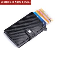 Bycobecy Custom Name Wallet Anti-theft Wallet Credit Card Holder RFID Aluminum Box Case Card Holder Business Men Leather Wallets