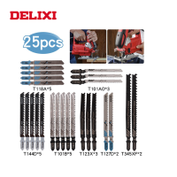 DELIXI 25 Pcs Jig Saw Blade Set For Metal Wood Cutting High Carbon Steel Saw Blade For Woodworking Power Tool Saw Blade