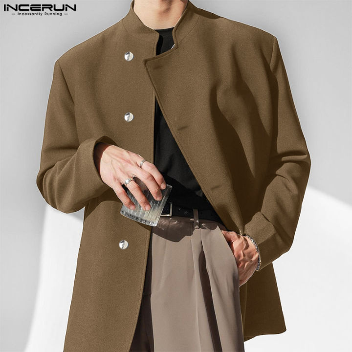 incerun-เสื้อเสื้อคาร์ดิแกนปาร์ก้าแขนยาวสำหรับผู้ชายย้อนยุคลำลองปาร์ตี้ติดกระดุมหน้าเสื้อบน