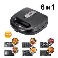 เครื่องทำวาฟเฟิลไฟฟ้า6อิน1 220V,อุปกรณ์เครื่องครัวไฟฟ้าสำหรับอบแซนวิชทำขนมอบ
