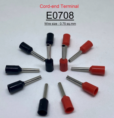 E0708 หางปลาเข็ม ขนาด 0.75 ตร.มม. ทองแดง/ทองเหลือง (Cord End terminal Size : 0.75 sq.mm. Copper/Brass)