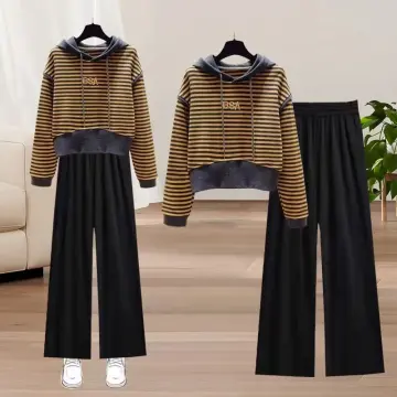 Women Casual Sport Sweatshirt Trousers Set Two-Piece Suit Crop