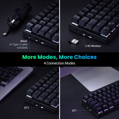 ส่วนลด VicTsing ไร้สายสองบลูทูธ2.4กิกะเฮิร์ตซ์60 RGB คีย์บอร์ดเกมกล,สามโหมดคีย์บอร์ดเชื่อมต่อกับสีฟ้า