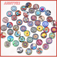 ANNTYE1 50Pcs 12mm ครับ Cabochons แก้วพิมพ์ลาย กระจกสำหรับผู้หญิง 50รูปแบบ หมุนแก้ว cabochons กระเบื้องโมเสค ครึ่งรอบ พลอยโดมแบน ทำเครื่องประดับ DIY