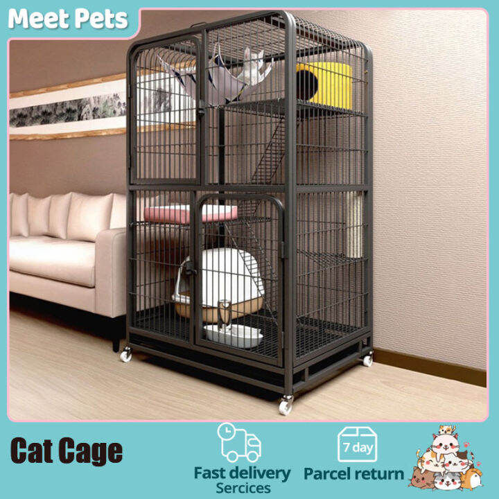 Cat Cage Metal Wire Mesh Cat Crate Two Door Folding Photo Inspiration