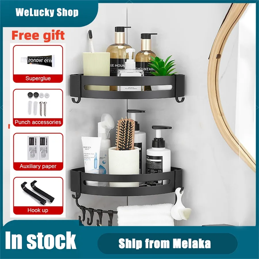 Corner Shelf Bathroom Storage Shelves Aluminum Toilet Triangle Towel  Storage Wall-Free Punching Shower Rack Bathroom Accessories