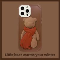 ♂ Fashion Scarf Bear Case For iPhone 11 12 13 Pro Max Mini 7 8 Plus XR X XS MAX Trend Creative Luxury INS Original Cover