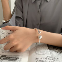 925 Sterling Silver Solid Double Ball Bracelet Female Opening Cuff Bangle Bracelet Unique Design Handmade Jewelry Couple Present