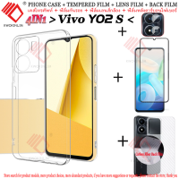 เคส4IN1เคสโทรศัพท์ Vivo Y02s กระจกนิรภัยแบบเต็มจอภาพฟิล์มป้องกัน + ฟิล์มป้องกันเลนส์กล้องถ่ายรูป + ฟิล์มหลังคาร์บอนไฟเบอร์เซรามิก Vivo Y02 S ฟิล์มป้องกันเคลือบด้านฟิล์มเพื่อความเป็นส่วนตัวป้องกันการสอดแนมป้องกันสีฟ้ากระจกนิรภัยป้องกันแสงม่วงน้ำเงินฟิล์มป้