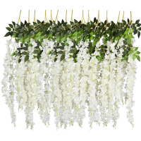 Artificial Flowers Fake Wisteria Vine Ratta Hanging Garland Silk Flowers String 110CM For Home Weeding Party Decor Garden Outdoor Indoor Wall Decor  ( 1pc )
