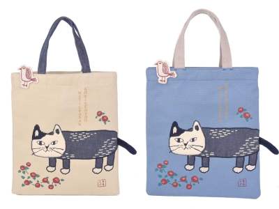 กระเป๋าถือสำหรับปีนเขาลายแมวปัก KUSUGURU จากญี่ปุ่น901ผ้าสำหรับช้อปปิ้งกระเป๋าถือใส่แท็บเล็ตได้กระเป๋าเรียน
