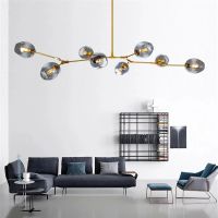 Modern Metal LED Chandelier Lighting Lustre Living Room Villa Interior Decor Pendant Lamp Lighting Glass Ball Kitchen Fixtures