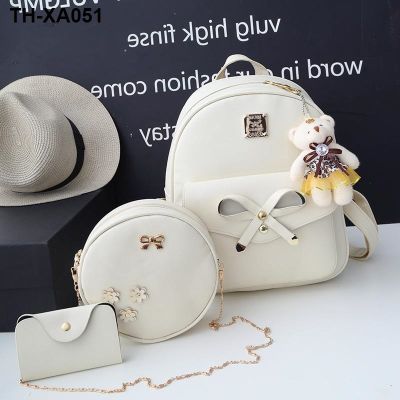 The new pu han edition fashion handbags female students bag large capacity three-piece bowknot backpack
