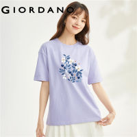 GIORDANO Women Nature Heart Series T-Shirts Blueberry Print Fashion Tee Crewneck Short Sleeve Casual Cotton Tshirts 99393193