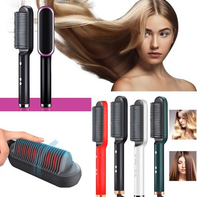 ☃♘ Hair Straightener Brush 2 In 1 Ionic Straightening Brush With 3 Heat Levels Fast Ceramic Heating Anti-Scald Straightening Comb