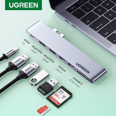 UGREEN USB C ฮับคู่ประเภท C ถึง USB 3.0 4KHDMI สำหรับ M1 M2แมคบุ๊กโปรแอร์อะแดปเตอร์ Thunderbolt 3ด็อค USB USB C 3.1พอร์ตประเภท C ฮับ Feona