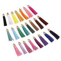 【YF】♨◑  100pcs/lot Suede Tassel Keychain Cellphone Straps Jewelry Charms 6cm Leather Tassels With gold Caps