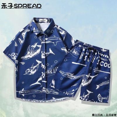 ❁∋☁  Wind restoring ancient ways of Hawaii are covered with short sleeves vintage shirt Thai yuppie couples shorts suit men and women