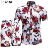 2022 Mens Hawaiian Beach Shirt Short Sleeve Loose Size Shorts Printed Set