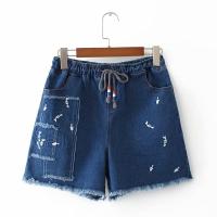 M&amp;GS Plus Size 4XL Embroidery Summer Denim Shorts Stretchable Slim Fitness Oversize Women Pants