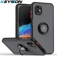 KEYSION Fashion Matte Case for Samsung XCover 6 Pro Transparent Shockproof Ring Stand Phone Back Cover for Galaxy XCover6 Pro 5G