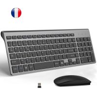 French Wireless AZERTY Layout Keyboard and Mouse Combo Ultra Slim 2.4G Silent Compact Scissor Key Keyboard for Desktop Laptop