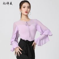 Modern Dance Top Womens New Latin Dance Ruffled Long Sleeve Body National Standard Dance Performance Friendship Dance Practice