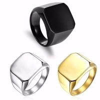 2019 Fashion men 39;s 24k titanium steel domineering large seal ring male ring full smooth square solid ring