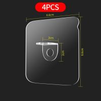 ตะขอ4ชิ้นกาวในตัวใสใสสติ๊กเกอร์ติดตะขอแขวนผนังชั้นวางที่เก็บแบบดูดติดในห้องครัวห้องน้ำ