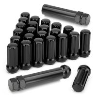 M14X1.5 Wheel Lug Nuts, 24 Pieces 14Mmx1.5 7 Spline Drive Awl Cone Lug Nuts 2Inch Long Black with 2 Socket Key