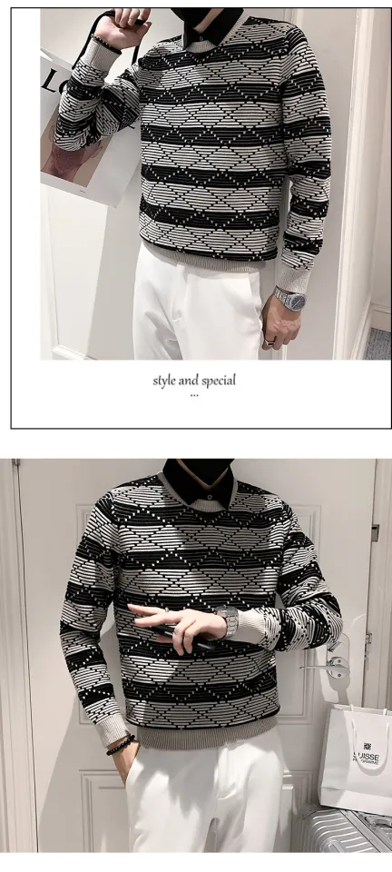 ZJYJFC Men's Fashion Stripe Jacquard Sweater